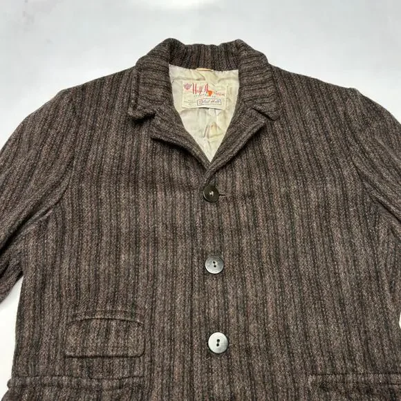 Vintage 50s Hall American Wool Coat Jacket Robert Hall Salt & Pepper Stripe M/L